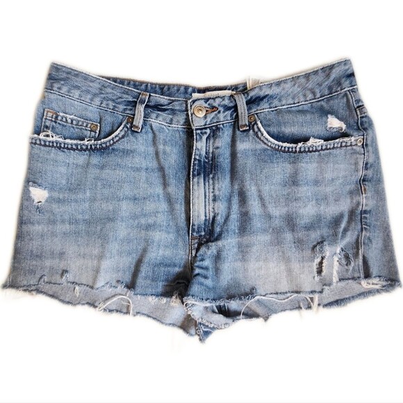 L.O.G.G. By H&M, Cut Off Denim Jean Shorts, Distressed, Light Blue, Sz 8 - Picture 1 of 6